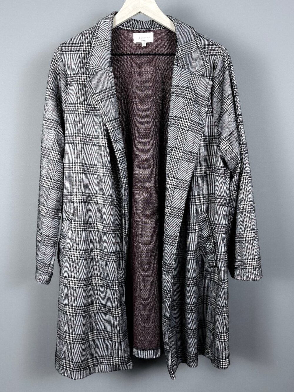 Melloday Glen Plaid Longline Open Front Coatigan Jacket 1X